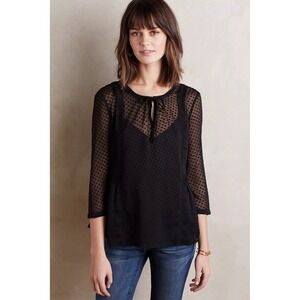 Vanessa‎ Virginia Anthropologie Black Manette Clipdot Lace Blouse Womens Size 6